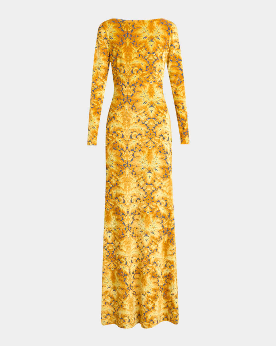 Long-Sleeve Open-Back Maxi Dress